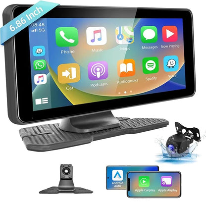 W513E 6.86-Inch Portable Car Play with Recorder, 12LED Camera Car Radio Player