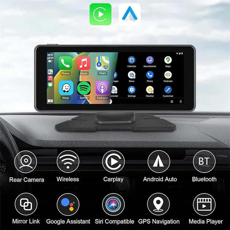 W513E 6.86-Inch Portable Car Play with Recorder, 12LED Camera Car Radio Player