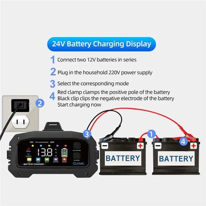 E-FAST TK-2500 25A Max Car Automatic Battery Charger for Lithium LiFePO4 AGM GEL Lead-Acid