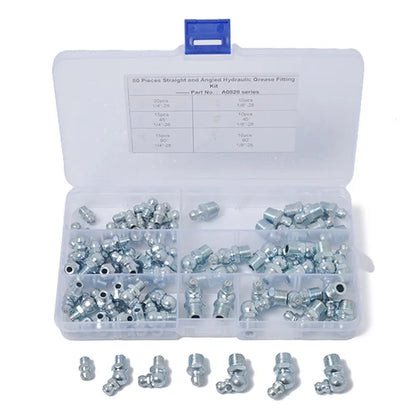 A0828 80Pcs 45 / 90 Degree Angled and Straight Hydraulic Grease Fitting Assort Kit