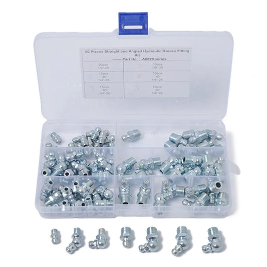 A0828 80Pcs 45 / 90 Degree Angled and Straight Hydraulic Grease Fitting Assort Kit