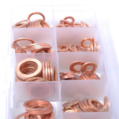 A0395 200Pcs / Set Copper Sealing Washers Flat Rings Gaskets with Plastic Box