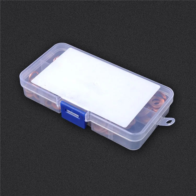 A0395 200Pcs / Set Copper Sealing Washers Flat Rings Gaskets with Plastic Box