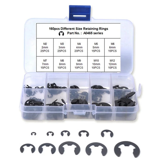 160Pcs 2mm-25mm Retaining Rings Car Truck Assorted E-Clip Snap Rings Kit