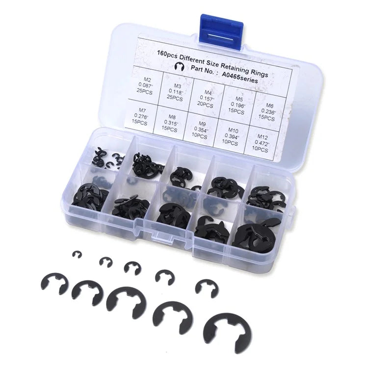160Pcs 2mm-25mm Retaining Rings Car Truck Assorted E-Clip Snap Rings Kit