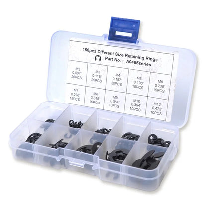 160Pcs 2mm-25mm Retaining Rings Car Truck Assorted E-Clip Snap Rings Kit