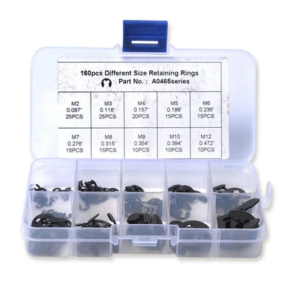 160Pcs 2mm-25mm Retaining Rings Car Truck Assorted E-Clip Snap Rings Kit