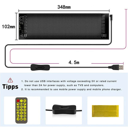RP1035 102x348mm Waterproof Flexible LED Matrix Panel Bluetooth APP Control Car Sign