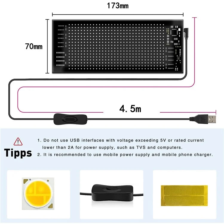 RP717 70x173mm Flexible LED Matrix Panel Waterproof Bluetooth APP Control Car Sign
