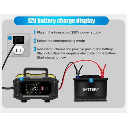FOXSUR FPT-100 10A Portable Car Motorcycle Battery Charger 7-Stage Charging Vehicle Charger