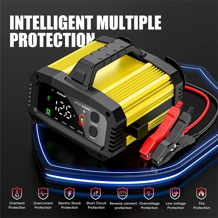 FOXSUR FPT-250 25A Portable Car Boat Motorcycle Battery Charger 8-Stage Charging Smart Charger