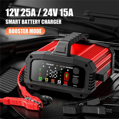 FOXSUR FPT-250 25A Portable Car Boat Motorcycle Battery Charger 8-Stage Charging Smart Charger