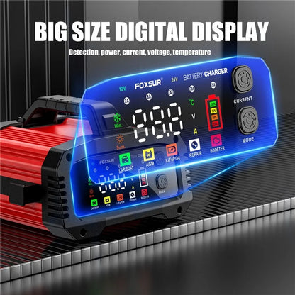 FOXSUR FPT-250 25A Portable Car Boat Motorcycle Battery Charger 8-Stage Charging Smart Charger