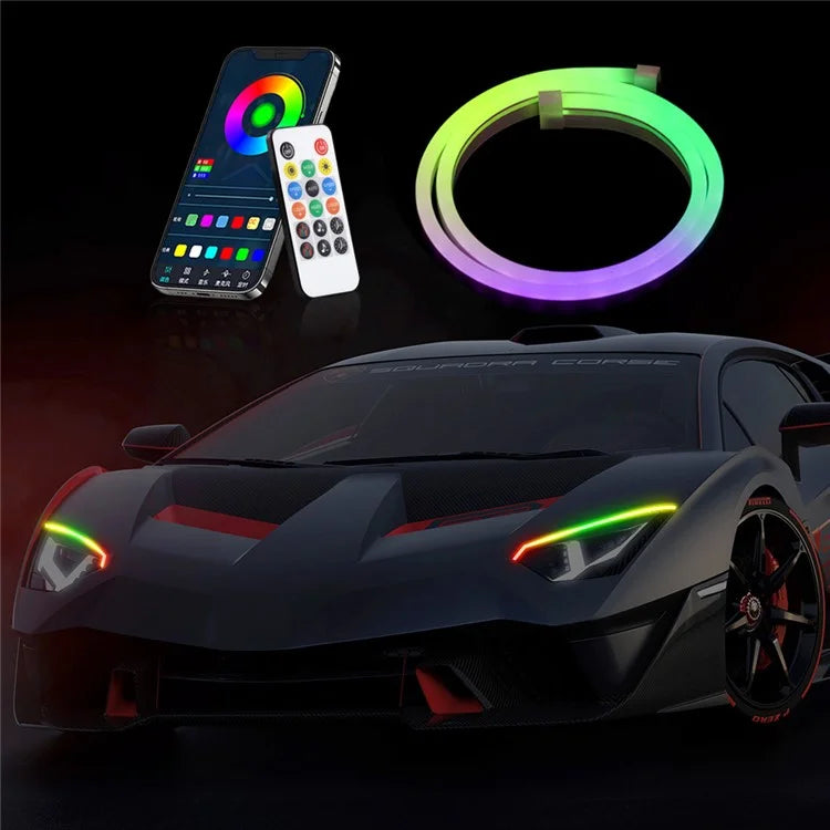 DR06-12 2PCS Bluetooth APP LED Strip Lights Colorful Car Decoration Lamps with Remote Control