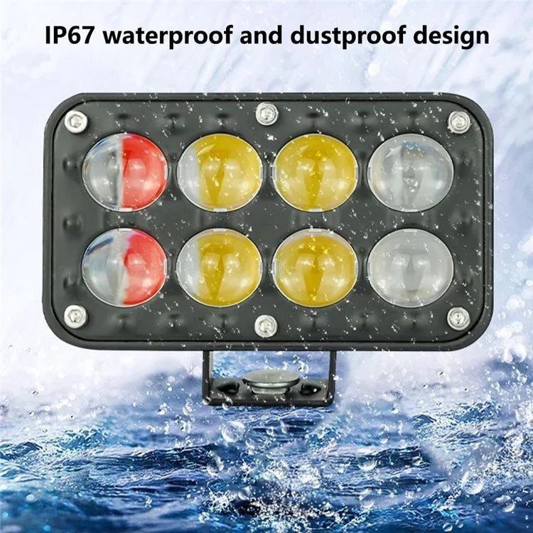 JP-V68 Motorcycle Truck Off-Road Vehicle LED Spotlight Yellow+White Strobe Red+Blue Warning Headlight