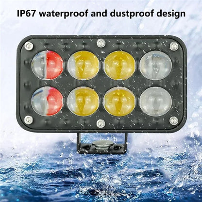 JP-V68 Motorcycle Truck Off-Road Vehicle LED Spotlight Yellow+White Strobe Red+Blue Warning Headlight