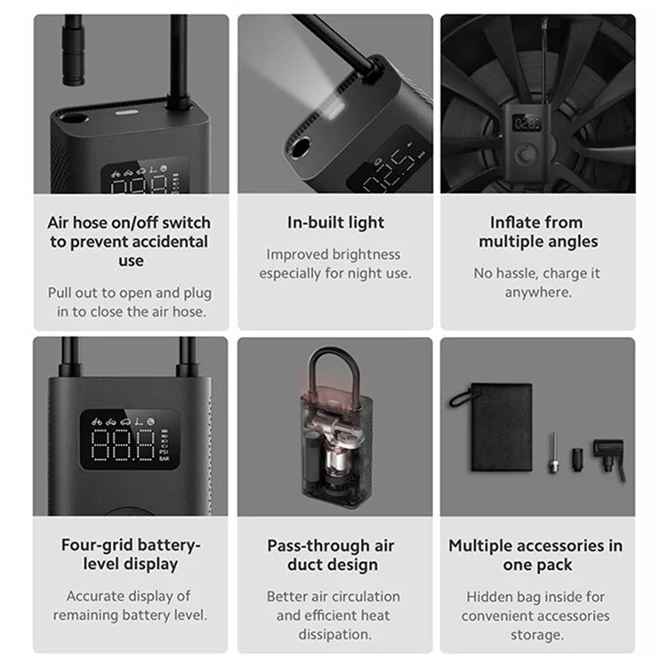 XIAOMI MIJIA MJCQB06QW Portable Car Electric Air Compressor 2 Mini Air Pump 150PSI Inflator with LED Light