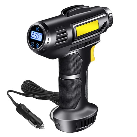 12V Wired Digital Car Tyre Inflator Portable Air Compressor with 3 Nozzle Adaptors and LED Light