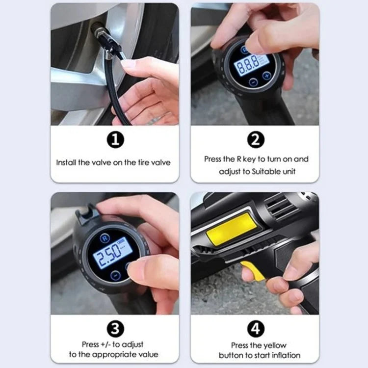 Cordless Tyre Inflator Air Compressor Digital Rechargeable Car Tyre Pump with LED Light