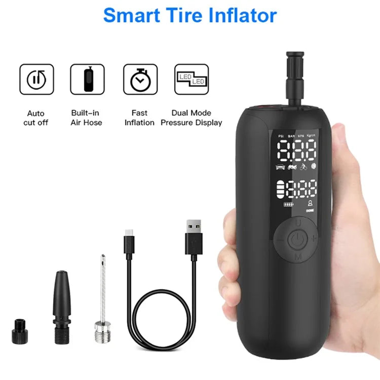 LP1 Outdoor Portable Smart Tire Pump with LED Light, Car Bike Mini Inflator