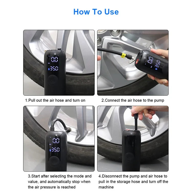 LP1 Outdoor Portable Smart Tire Pump with LED Light, Car Bike Mini Inflator