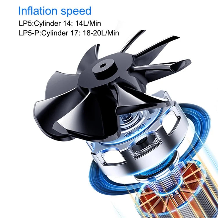 LP5 17-Cylinder High-Pressure Rapid Portable Tire Pump with Power Bank Function