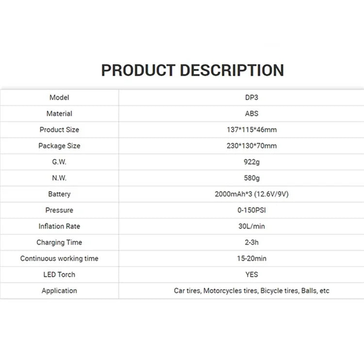 DP3 Wireless Smart Tire Air Pump 2-in-1 Deflation Inflation Pump for Outdoor Camping