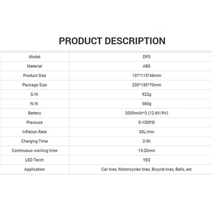 DP3 Wireless Smart Tire Air Pump 2-in-1 Deflation Inflation Pump for Outdoor Camping