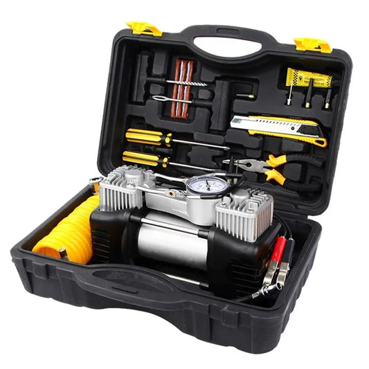 Double Cylinder Air Pump Screwdriver Car Tire Repair Tool Set with Storage Box
