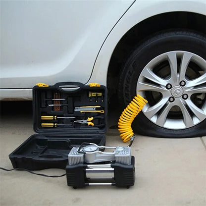Double Cylinder Air Pump Screwdriver Car Tire Repair Tool Set with Storage Box