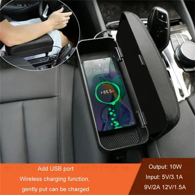 Multifunctional Wireless Charger Car Armrest Storage Box Center Console Arm Rest Organizer