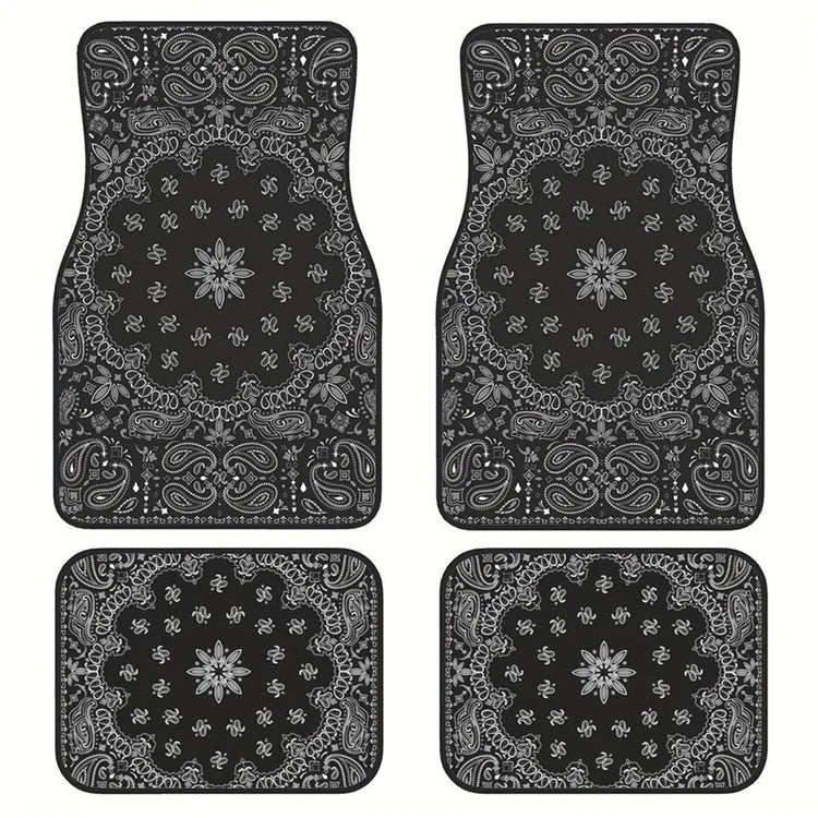 4Pcs / Set Pattern Printed Car Front+Rear Floor Mat Anti-Slip Neoprene Vehicle Interior Floor Pad