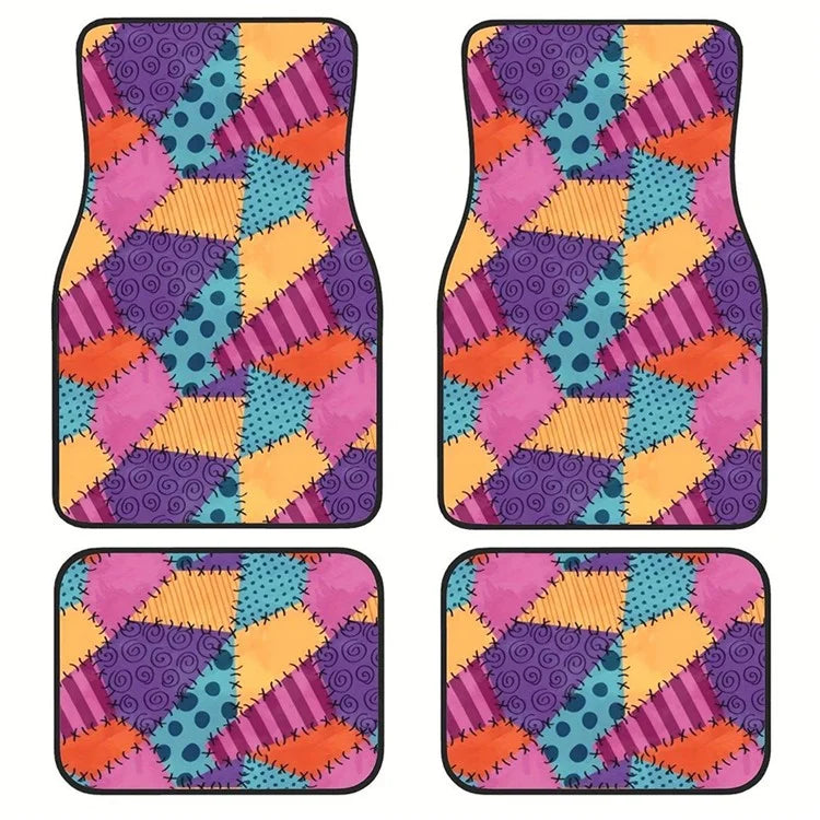 4Pcs / Set Pattern Printed Car Front+Rear Floor Mat Anti-Slip Neoprene Vehicle Interior Floor Pad