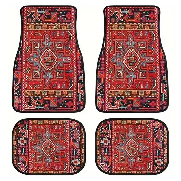4Pcs / Set Retro Bohemian Style Car Front+Rear Floor Mat Neoprene Vehicle Interior Decorative Floor Pad