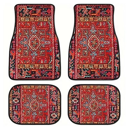 4Pcs / Set Retro Bohemian Style Car Front+Rear Floor Mat Neoprene Vehicle Interior Decorative Floor Pad