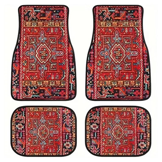 4Pcs / Set Retro Bohemian Style Car Front+Rear Floor Mat Neoprene Vehicle Interior Decorative Floor Pad