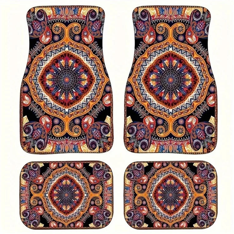 4Pcs / Set Retro Bohemian Style Car Front+Rear Floor Mat Neoprene Vehicle Interior Decorative Floor Pad