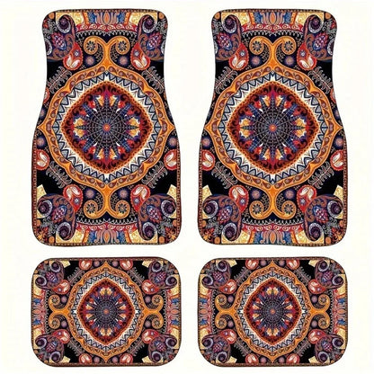 4Pcs / Set Retro Bohemian Style Car Front+Rear Floor Mat Neoprene Vehicle Interior Decorative Floor Pad