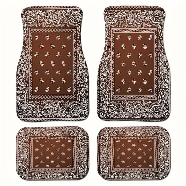 4Pcs / Set Retro Bohemian Style Car Front+Rear Floor Mat Neoprene Vehicle Interior Decorative Floor Pad