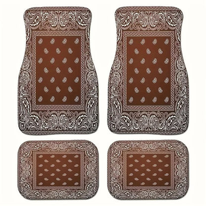 4Pcs / Set Retro Bohemian Style Car Front+Rear Floor Mat Neoprene Vehicle Interior Decorative Floor Pad