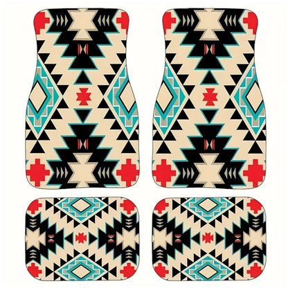 4Pcs / Set Retro Bohemian Style Car Front+Rear Floor Mat Neoprene Vehicle Interior Decorative Floor Pad