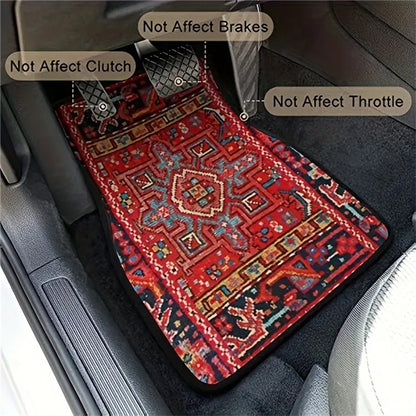 4Pcs / Set Retro Bohemian Style Car Front+Rear Floor Mat Neoprene Vehicle Interior Decorative Floor Pad
