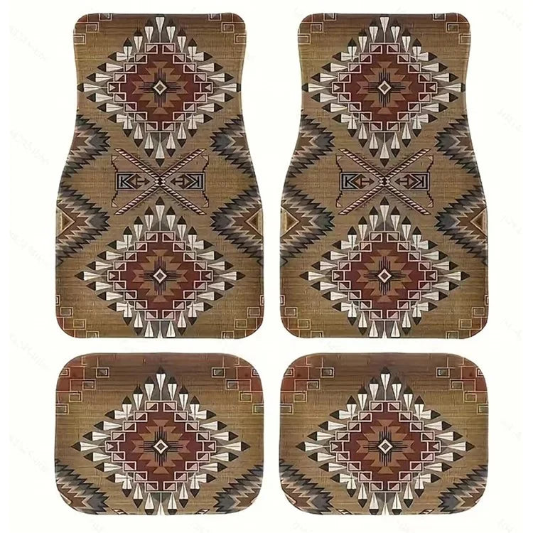 4Pcs / Set Retro Bohemian Style Car Front+Rear Floor Mat Neoprene Vehicle Interior Decorative Floor Pad