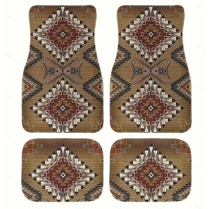 4Pcs / Set Retro Bohemian Style Car Front+Rear Floor Mat Neoprene Vehicle Interior Decorative Floor Pad