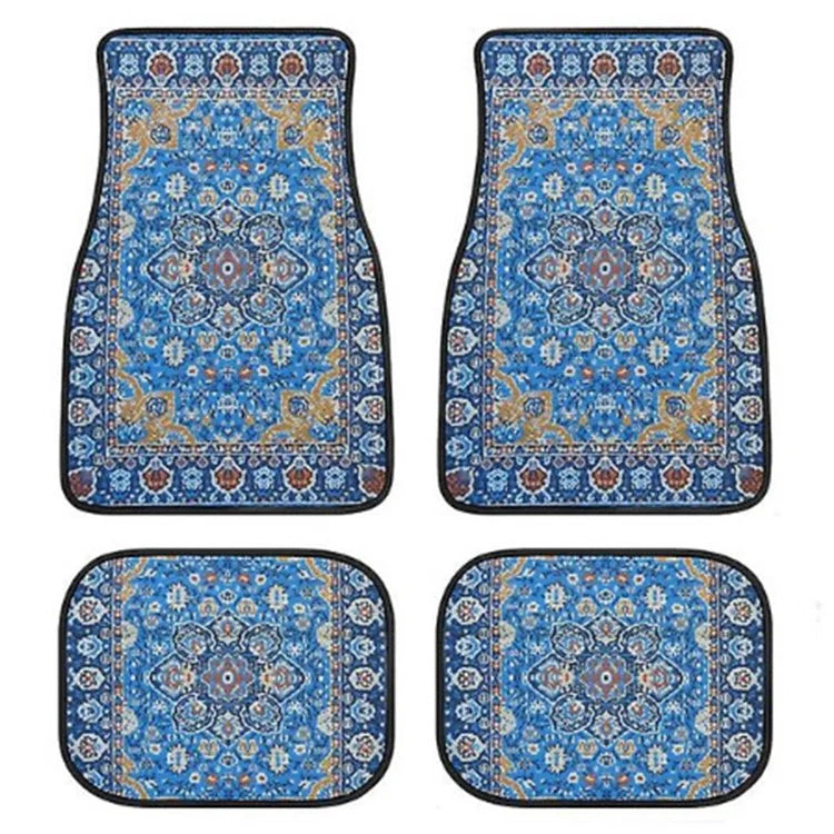 4Pcs / Set Retro Bohemian Style Car Front+Rear Floor Mat Neoprene Vehicle Interior Decorative Floor Pad