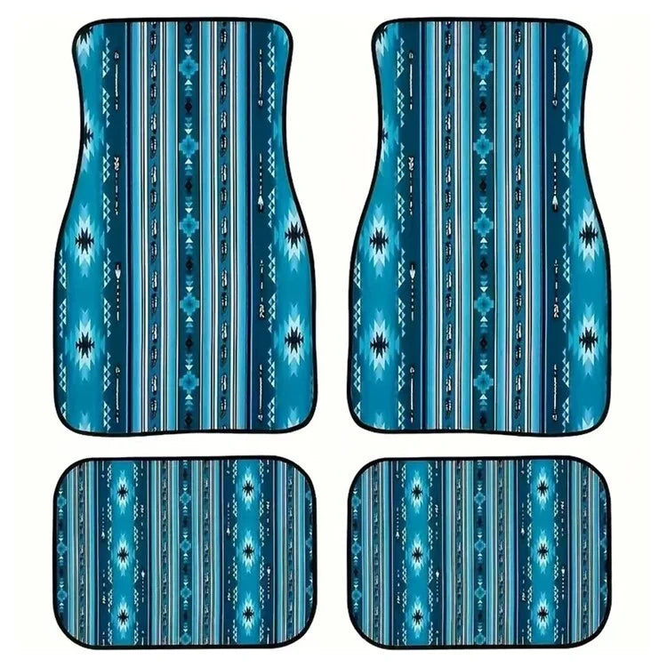 4Pcs / Set Retro Bohemian Style Car Front+Rear Floor Mat Neoprene Vehicle Interior Decorative Floor Pad
