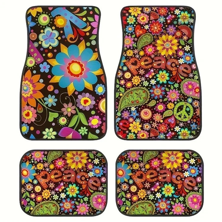 4Pcs / Set Retro Bohemian Style Car Front+Rear Floor Mat Neoprene Vehicle Interior Decorative Floor Pad