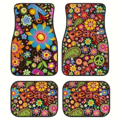 4Pcs / Set Retro Bohemian Style Car Front+Rear Floor Mat Neoprene Vehicle Interior Decorative Floor Pad