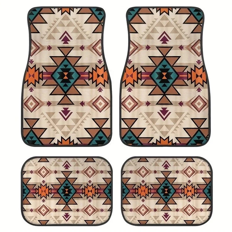 4Pcs / Set Retro Bohemian Style Car Front+Rear Floor Mat Neoprene Vehicle Interior Decorative Floor Pad