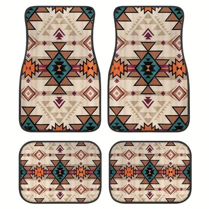 4Pcs / Set Retro Bohemian Style Car Front+Rear Floor Mat Neoprene Vehicle Interior Decorative Floor Pad